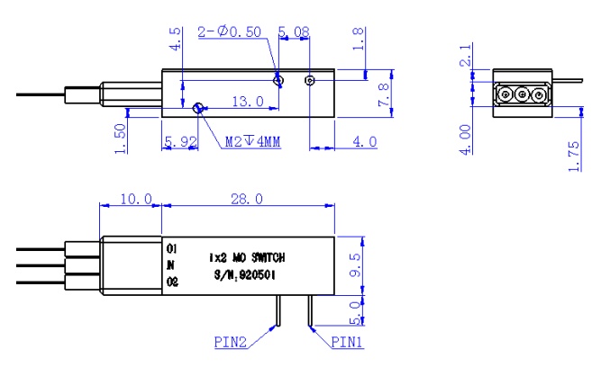 1x2磁光开关反射式-可逆尺寸图