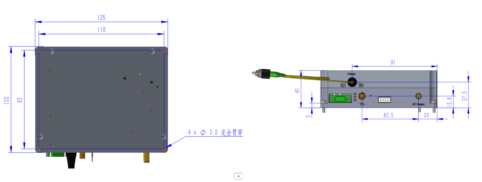 1.5µm测风激光雷达脉冲光纤激光器尺寸图 1.5µm测风激光雷达脉冲光纤激光器尺寸图