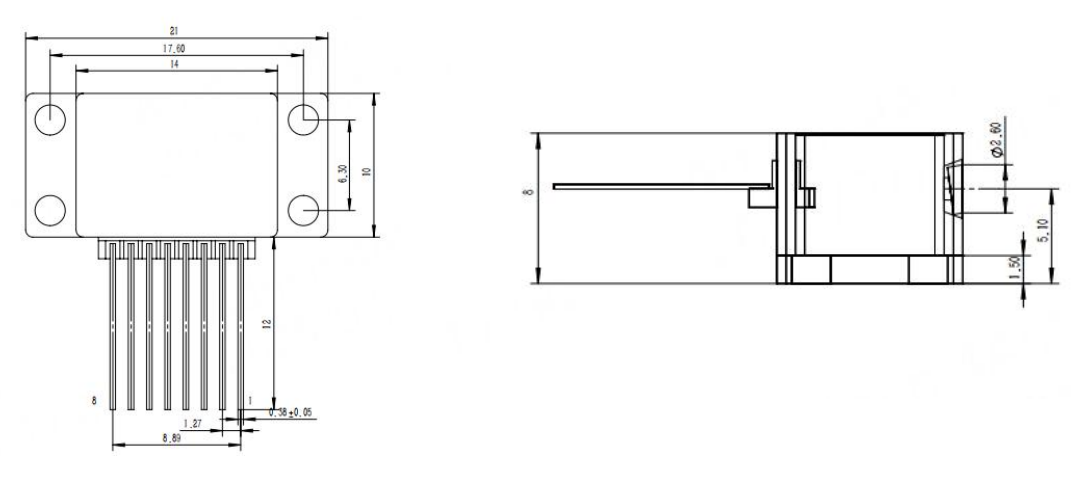 8pinDFB蝶形激光器机械尺寸