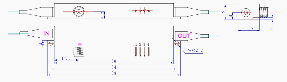 高消光比电光强度调制器机械尺寸