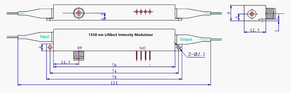 1550nm保偏铌酸锂强度调制器机械尺寸 1550nm保偏铌酸锂强度调制器机械尺寸