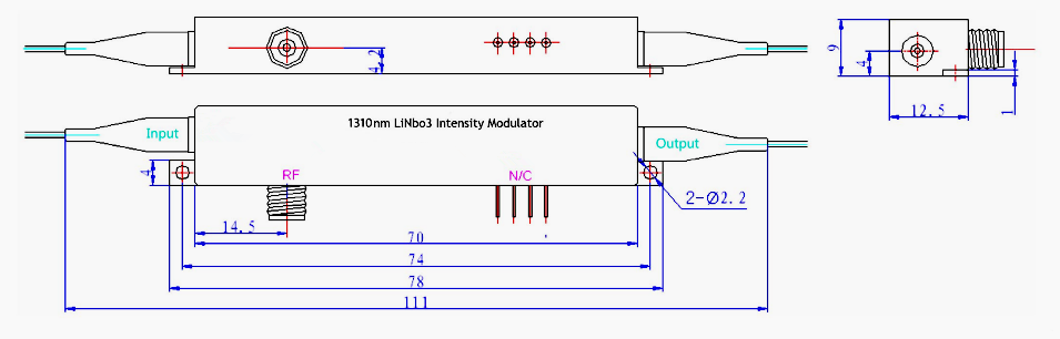 1310nm保偏铌酸锂强度调制器机械尺寸 1310nm保偏铌酸锂强度调制器机械尺寸