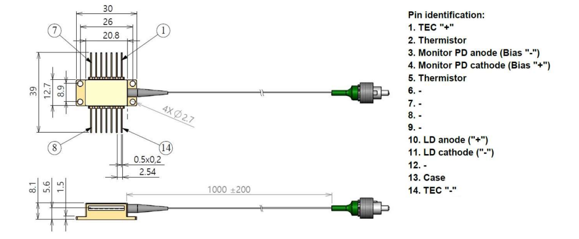 980nmDFB激光器机械尺寸