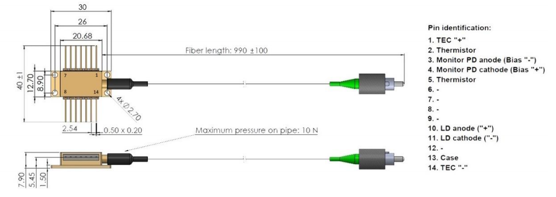 1230nmDFB激光器机械尺寸